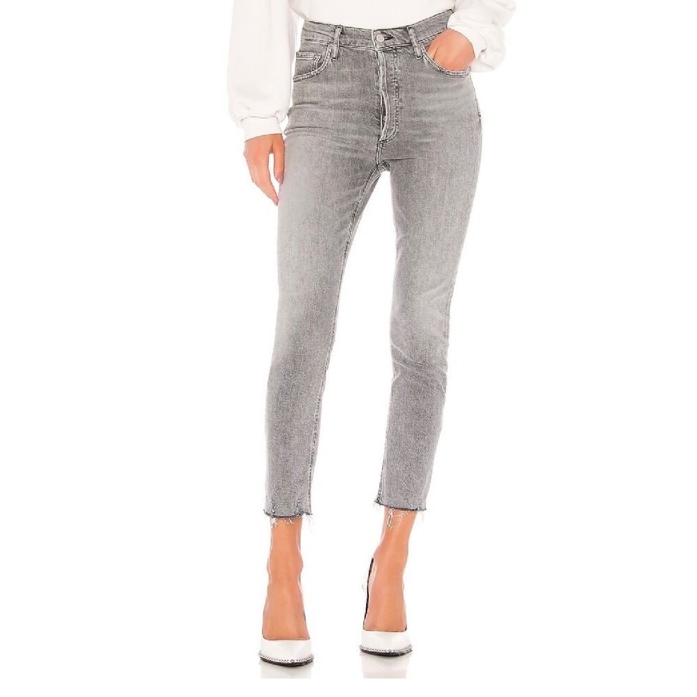 AGOLDE Nico High Rise Slim Jeans Grey Raw Hem Size 26